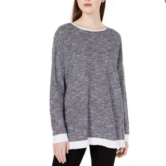 Eileen Fisher Linen Blend Contrast Long Sleeve Top Pullover Sweater W1042 Sz L - Picture 1 of 10